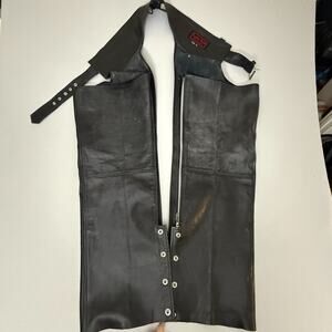 Leather World Lucky Leather Black Mens Motorcycle Chaps M Genuine Leather